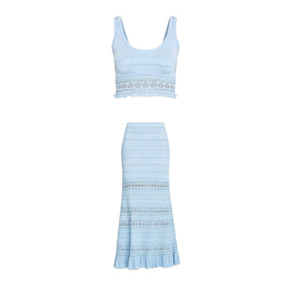 The Varenna Set - Lace Knit Cropped Top and Openwork Maxi Skirt
