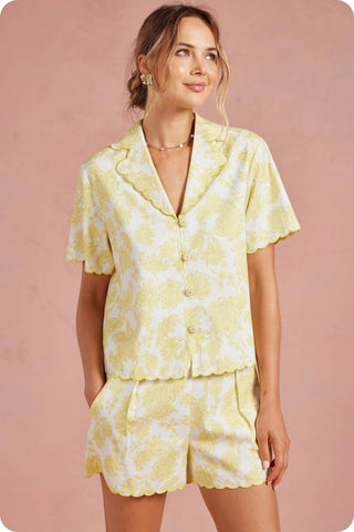 Botanical Garden Embroidery Scalloped Shorts