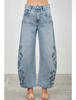 Garden Cutwork Jeans - Washed Blue
