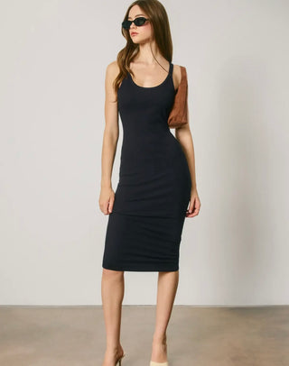 Jessie Ribbed Knit Scoop Neck Bodycon Midi Dress