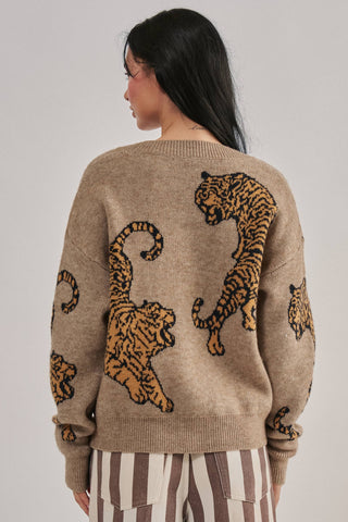 Tiger Jacquard Knit Sweater Cardigan