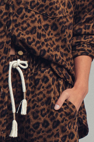 Midnight Night Safari Leopard Print Set–Oversized Button-Up Shirt & Relaxed Pants