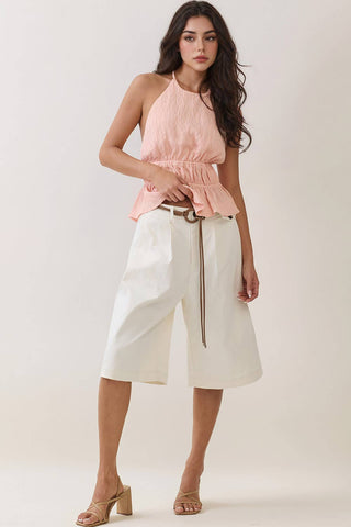 Envy Belted Wide-Leg Bermuda Shorts