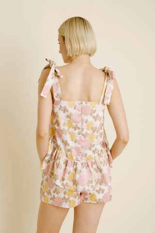 Rose Garden Jacquard Peplum Top & Shorts Set