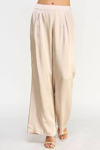 Front Pleat Wide Leg Satin Pants