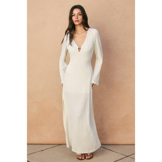 Ecru Escape Gold Trim Bell Sleeve Maxi Dress