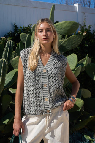 Chunky Knit Button Front Sweater Vest