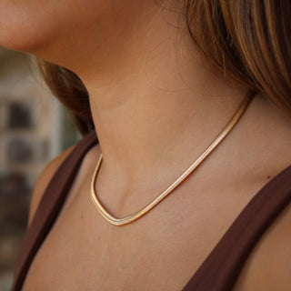 Gold Herringbone Chain Necklace - Gold Filled 4mm
