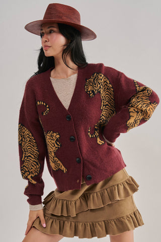 Tiger Jacquard Knit Sweater Cardigan