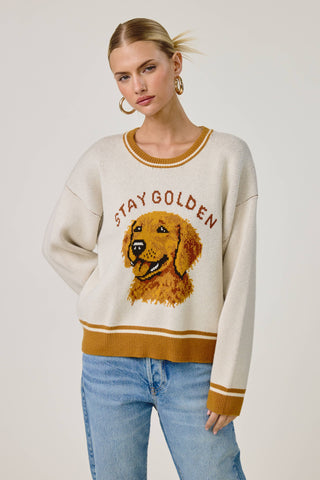 Stay Golden Dog Motif Sweater
