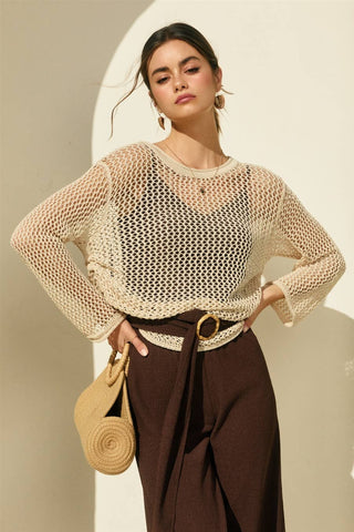Sami Ruched Side Long Sleeve Open Knitted Top