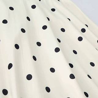 Ivory Polka Dot High Waist Satin A-Line Maxi Skirt