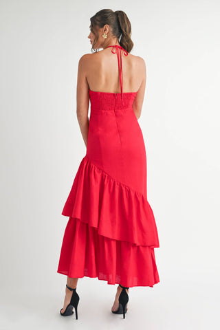 Ruffle Halter Maxi Linen Dress