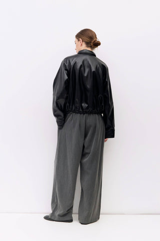 The Lizette Jacket | Pleather Drawstring Bomber Jacket