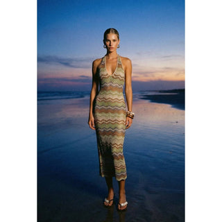 Sparkle Chevron Stripe Halter Knitted Dress