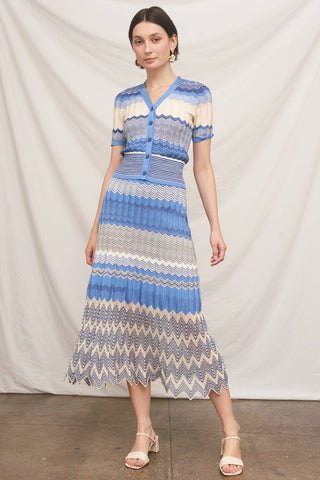 Bellagio Blue Sky Chevron Pointelle Knit Set