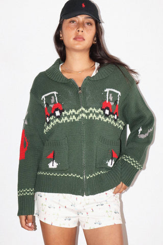 Hole In One Intarsia Zip Sweater