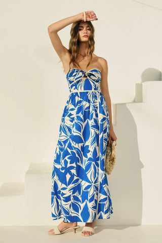 Mykonos Strapless Contrast Binding Maxi Dress – front view – Into The Palms boutique