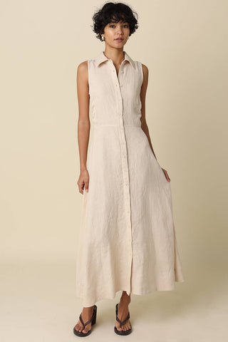 Aimme Button-Front Linen Maxi Dress – alternate angle – Into The Palms boutique