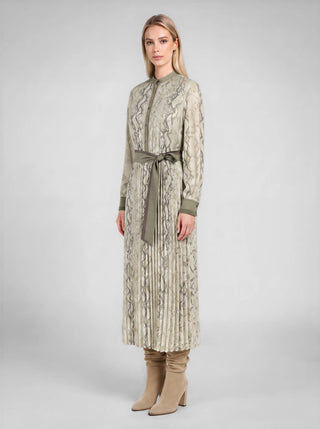 Serpentine Snakeskin Printed Pleated Shirt Midi Dress – view 4 – Into The Palms