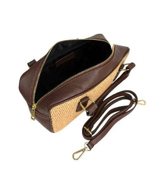 Savannah Leather and Raffia Bag – close up raffia detail – Into The Palms boutique