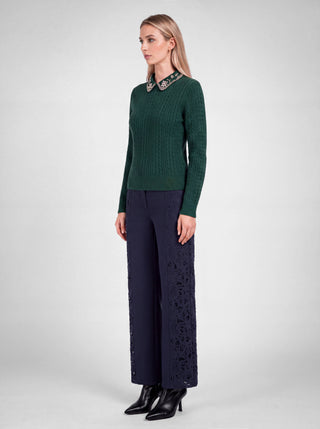 Embellished Collar Cable Knit Sweater