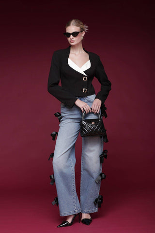 Contrast Lapel Button Blazer