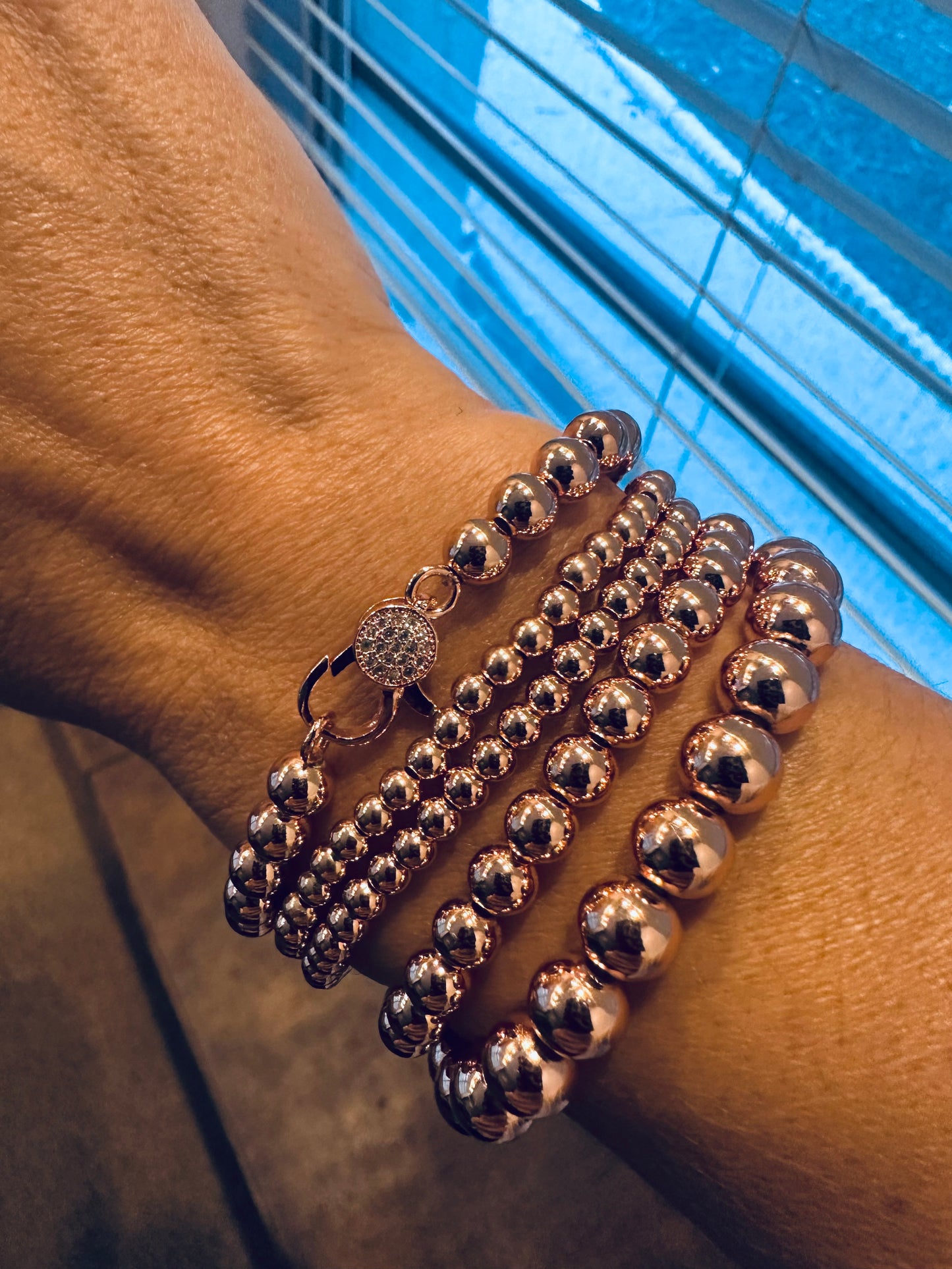 Coming Up Roses 5 Stack Rose Gold Beaded Stretch Bracelets
