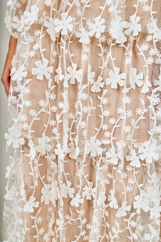 Champagne Blossom Strapless Midi Dress