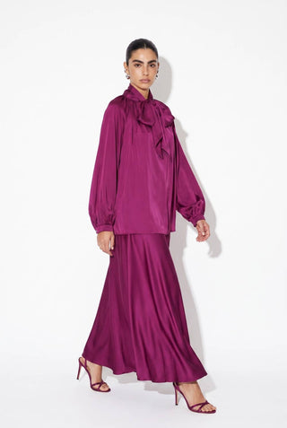 Satin Bow-Tie Blouse and Maxi Skirt Set – view 3 – Into The Palms