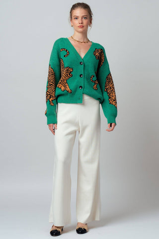 Tiger Jacquard Knit Sweater Cardigan