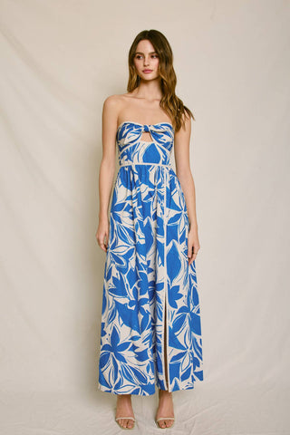 Mykonos Strapless Contrast Binding Maxi Dress – model view – Into The Palms boutique