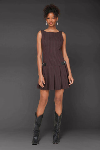 Houndstooth Pleated Mini Dress