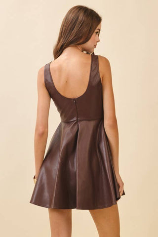 Celine Faux Leather Scoop Mini Dress