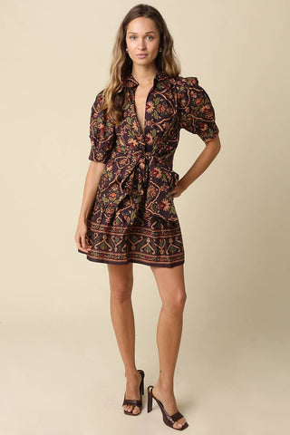 Vienna Printed Tie-Waist Mini Dress