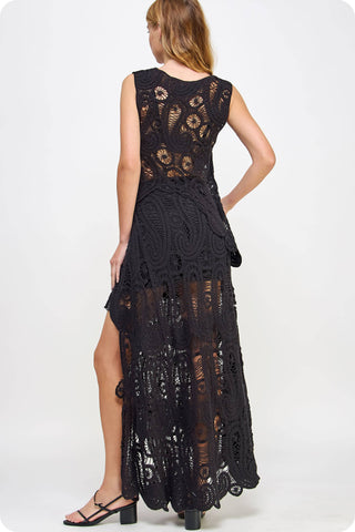 Solara Sands Asymmetric Scalloped Crochet Top And Skirt Set