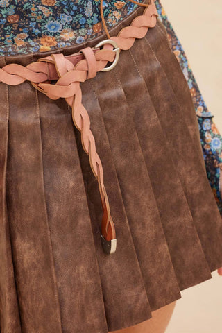 Faux Leather Pleated Mini Skirt
