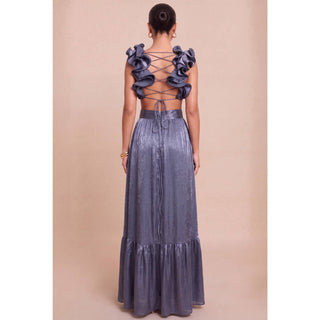 Celestine Slate Blue Ruffle Maxi Dress