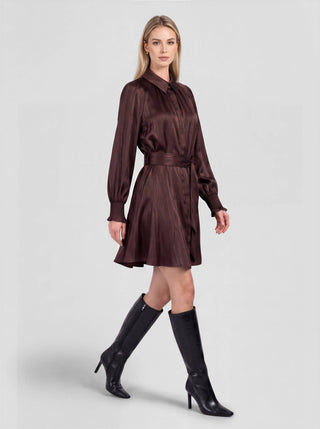 Satin Belted Mini Shirt Dress