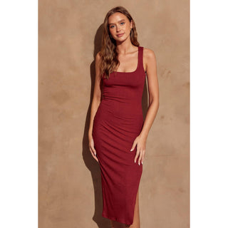 Remember Me Ribbed Knit Square Neck Bodycon Midi Dress