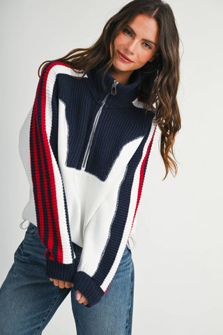 Varsity Stripe Half Zip Pullover Sweater