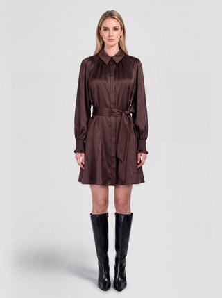 Satin Belted Mini Shirt Dress