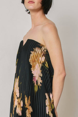 Noémie Floral Strapless Pleated Maxi Column Dress