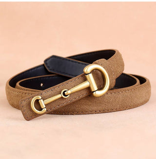 Suede Leather Horseshoebit Buckle Thin Belt For Women
