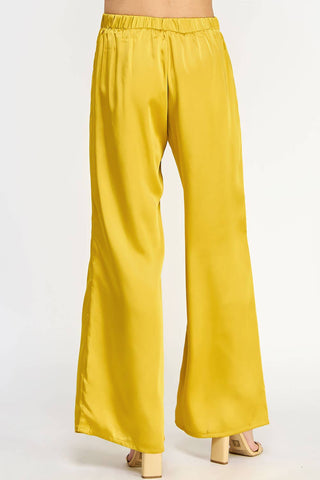 Front Pleat Wide Leg Satin Pants