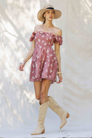 Rosette Bloom Embroidered Mini Dress