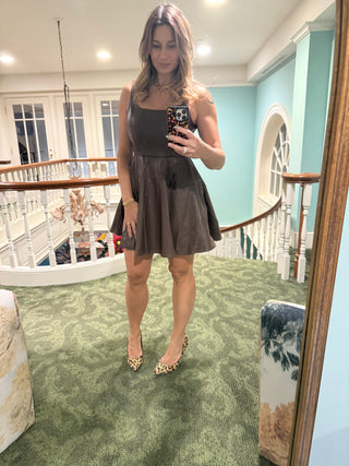 Celine Faux Leather Scoop Mini Dress