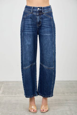 Dark Wash Barrel Jeans – Into The Palms women's boutique
