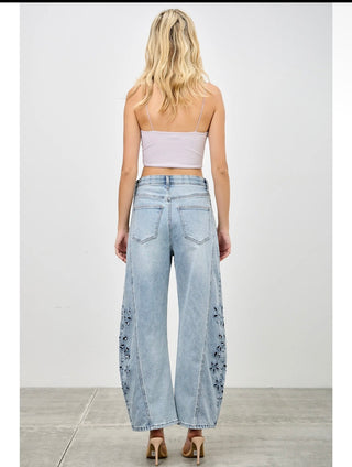 Garden Cutwork Jeans - Washed Blue