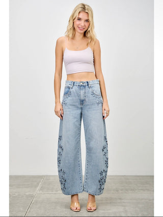 Garden Cutwork Jeans - Washed Blue